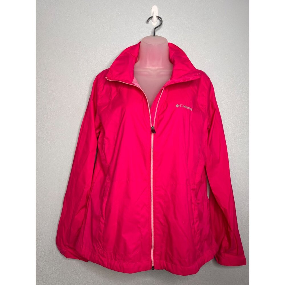 NWOT Columbia Woman Pink Windbreaker Hooded Travel Zip Up Jacket SZ L - Picture 2 of 15